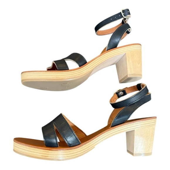 K. Jacques St. Tropez Akira Black Leather Block-Heel Sandal Size US 5.5–6 NWOB - Picture 4 of 6